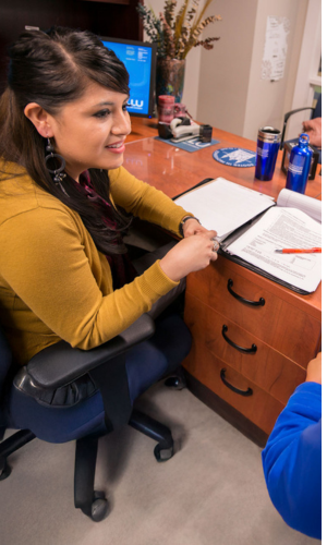 student career advising in office