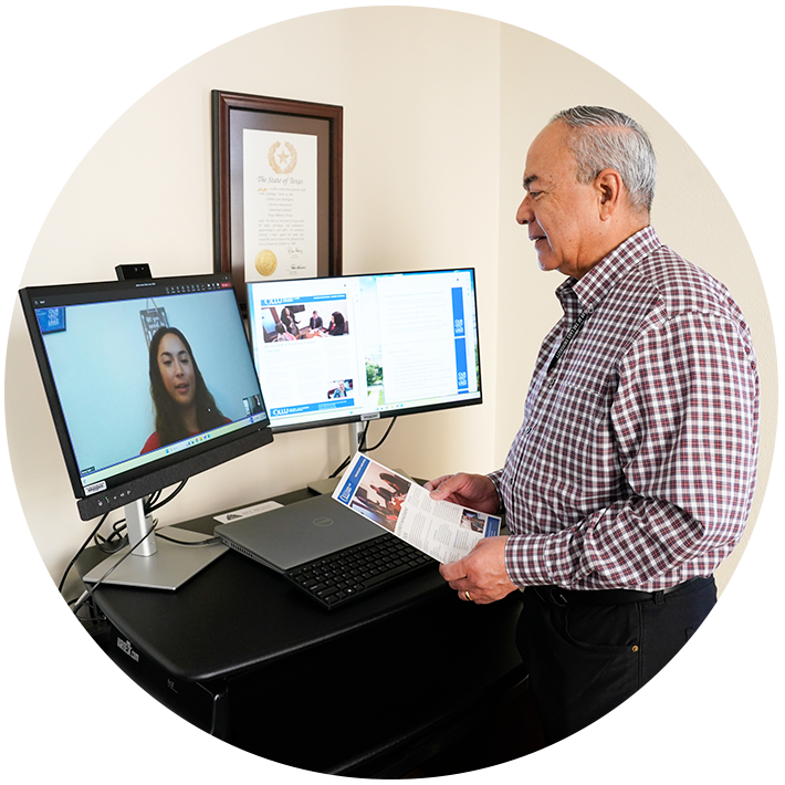 Professor having an online meeting with student